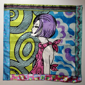 Y2K Vintage Fashion Scarf SYMPHONY Retro Girl POP ART Lux Satin 20" SQUARE
